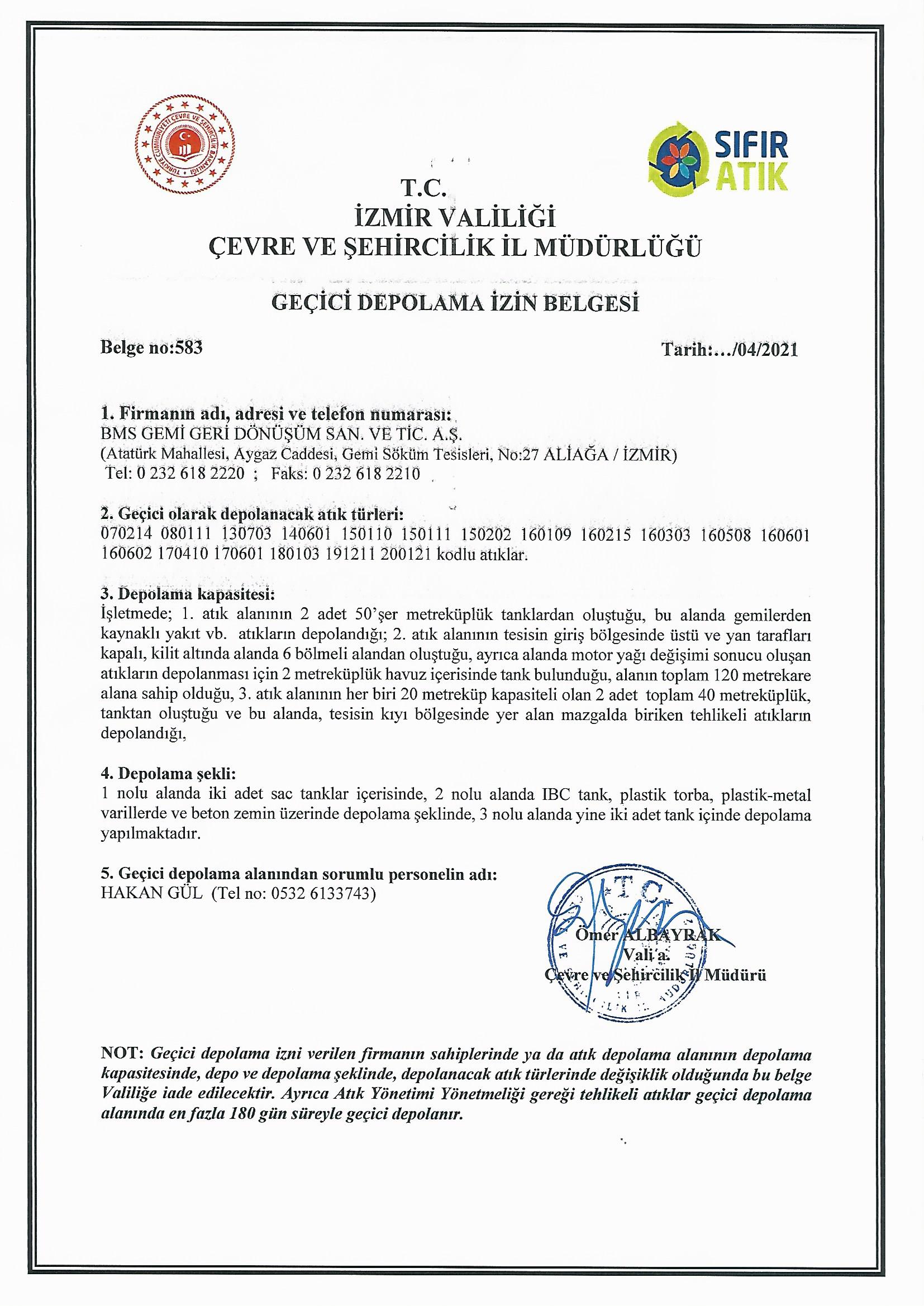 Geçici Atık Depolama İzni